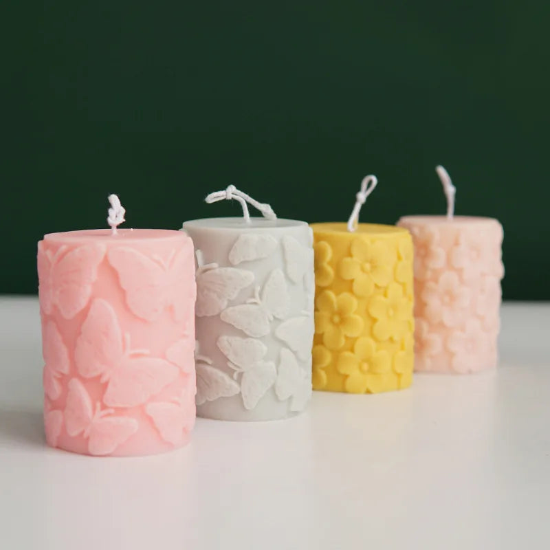 Unique Handmade Soy Wax Candle Mould Decorative Flowers Candles Molds Pretty Floral Pillar Candle Silicone Mold
