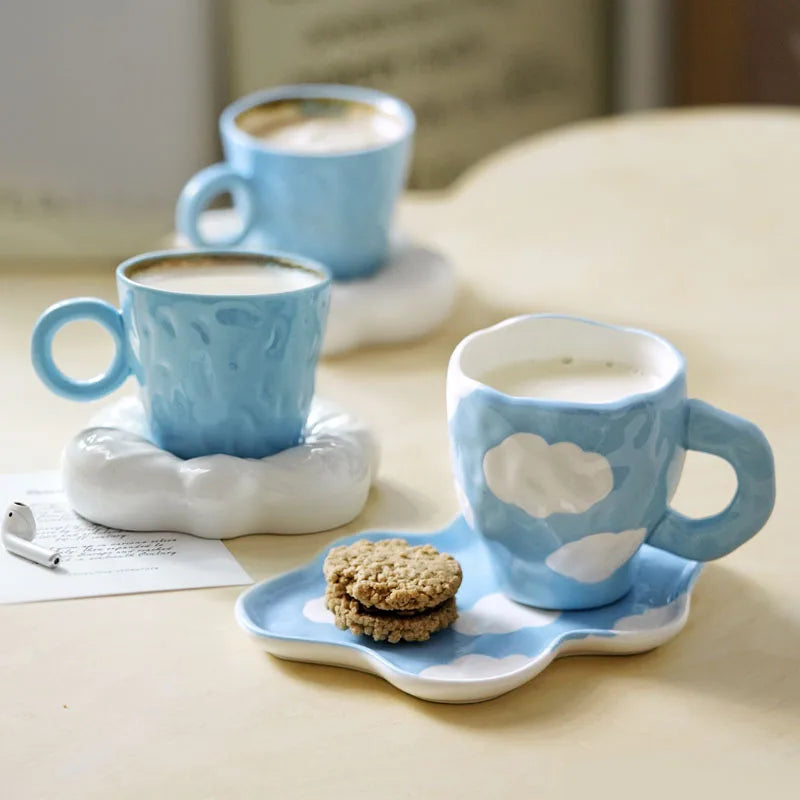 Novelty Handmade Ceramic Coffee Cup and Saucer Set Breakfast Water Milk Juice Tea Mug Gift Home Office Restaurant Drinkware Set