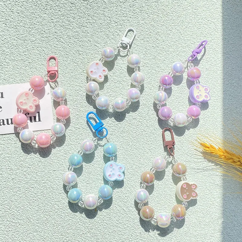 Trendy DIY Accessories Women Car Key Decorations Charm Bracelet Keychain Plastic Bead Heart Shape Keychain for Women Girls