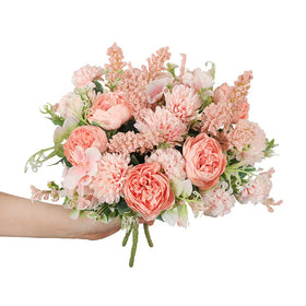 Top Seller 7 Heads Flower Bushes Silk Artificial Wedding Flowers Rose Bridal Bouquet