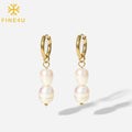 New Trendy Fashion Women Stainless Steel Gold Plated Natural Freshwater Pearls Dangle Earring