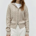 Supplier Custom Women's Chunky Cable Knit 1/4 Zipper Knitwear Quality Alpaca Wool Quarter Zip up Cropped Sweater Women