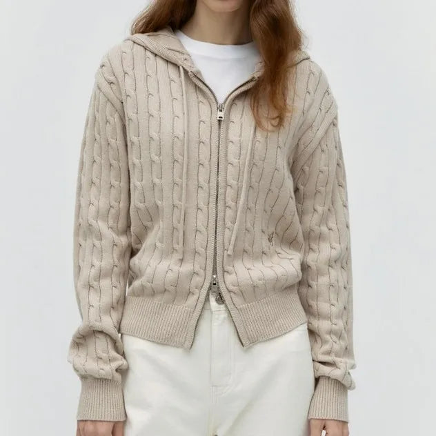 Supplier Custom Women's Chunky Cable Knit 1/4 Zipper Knitwear Quality Alpaca Wool Quarter Zip up Cropped Sweater Women