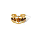 New Trendy Stainless Steel 18K Gold Plated Jewelry Gift Five Tiger-eye Stone Round Hollow Opening Rings for Women