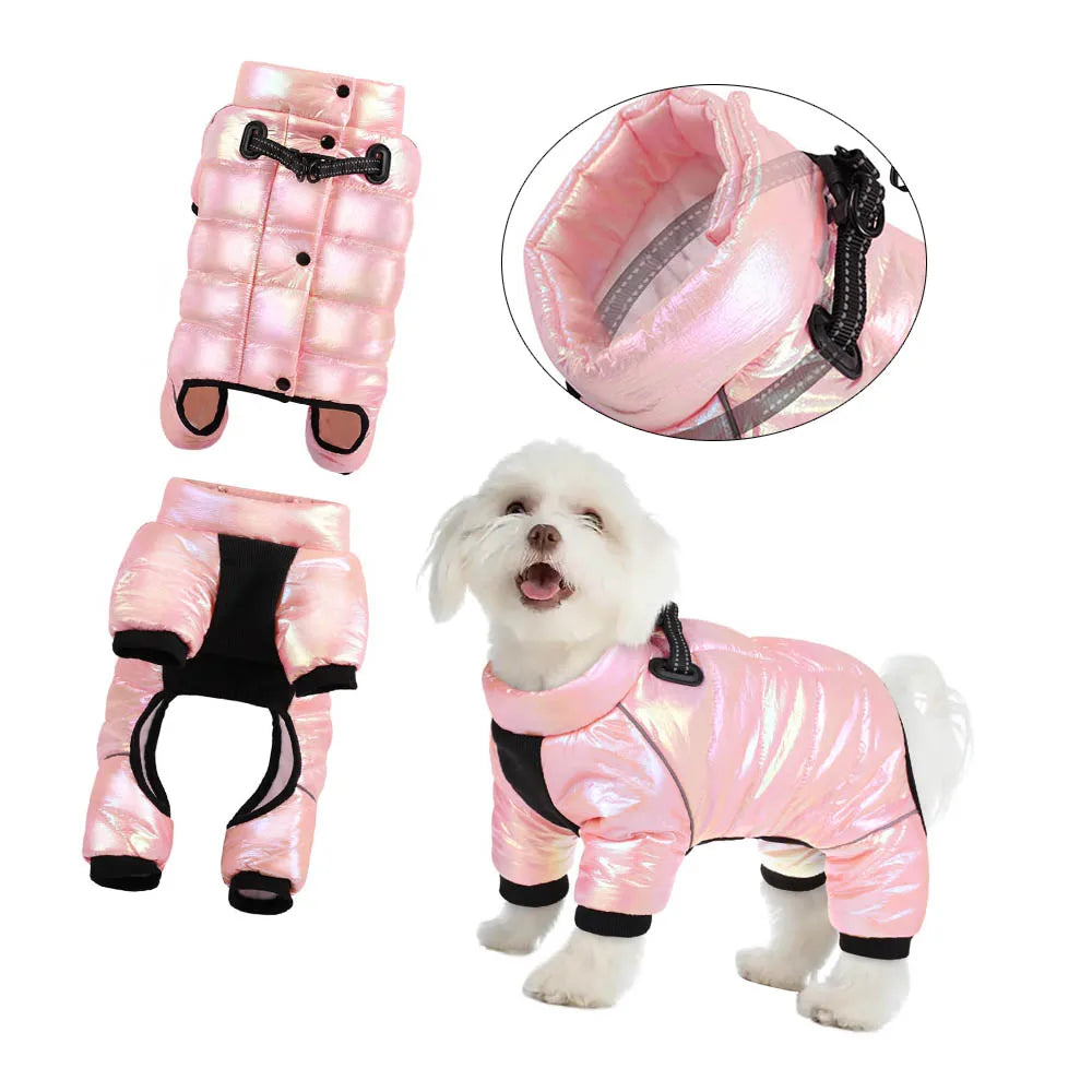 Cold Weather Winter Reflective Windproof Fullbody Puffer Coat Fleece Snowsuit Warm Waterproof Small Dog Down Jacket with 4 Legs