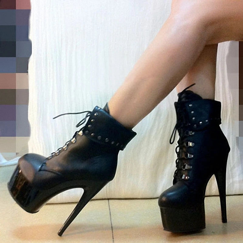 Super Fashion Luxury Shoes Women Design 6 Inch 15CM Ankle Boots Stiletto Platform Heels Club Stage Fetish Gothic Pole Dance