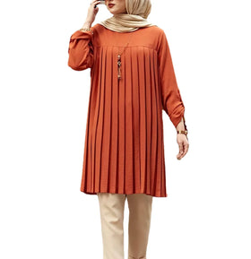 Women'S Casual Pleated Loose Long Sleeve Round Neck Large Size Top Traditional Muslim Dress Clothing&Accessories for Women
