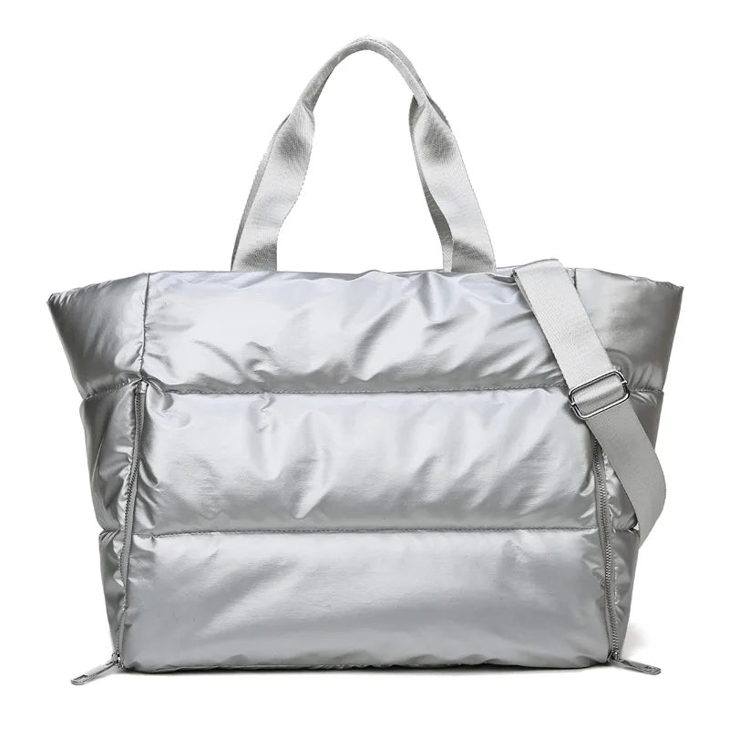 Cute Women Puffer Yoga Tote Bag Soft Puffy Quilted Gym Bag Large Capacity Weekender Bag