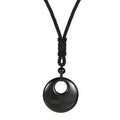 Fashion 30MM Pendant Obsidian Natural Stone Crystal Healing Stone Charms Rope Chain Necklace Handicraft Decoration As Daily Gift