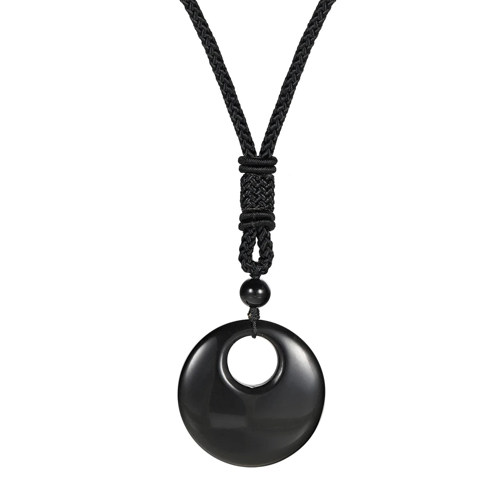 Fashion 30MM Pendant Obsidian Natural Stone Crystal Healing Stone Charms Rope Chain Necklace Handicraft Decoration As Daily Gift