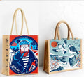 Reusable Jute Woman Tote Bag Wholesale Fancy Jute Cotton Burlap Hand Bag  with Trim and Lining
