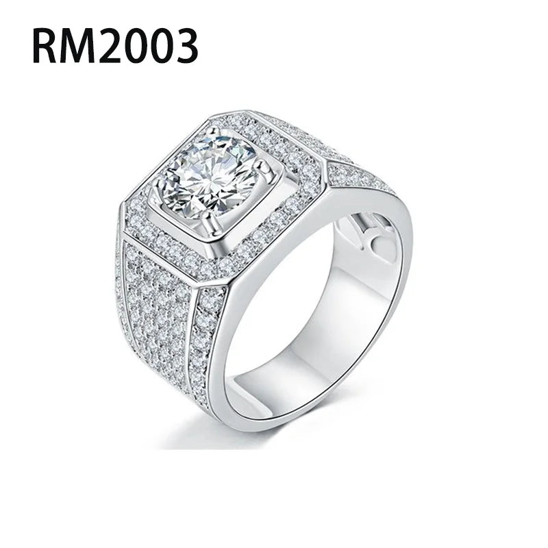 Starsgem Silver 925 Men's Ring  925 Sterling Silver 6.5mm 8mm 9mm Moissanite Diamond Rings