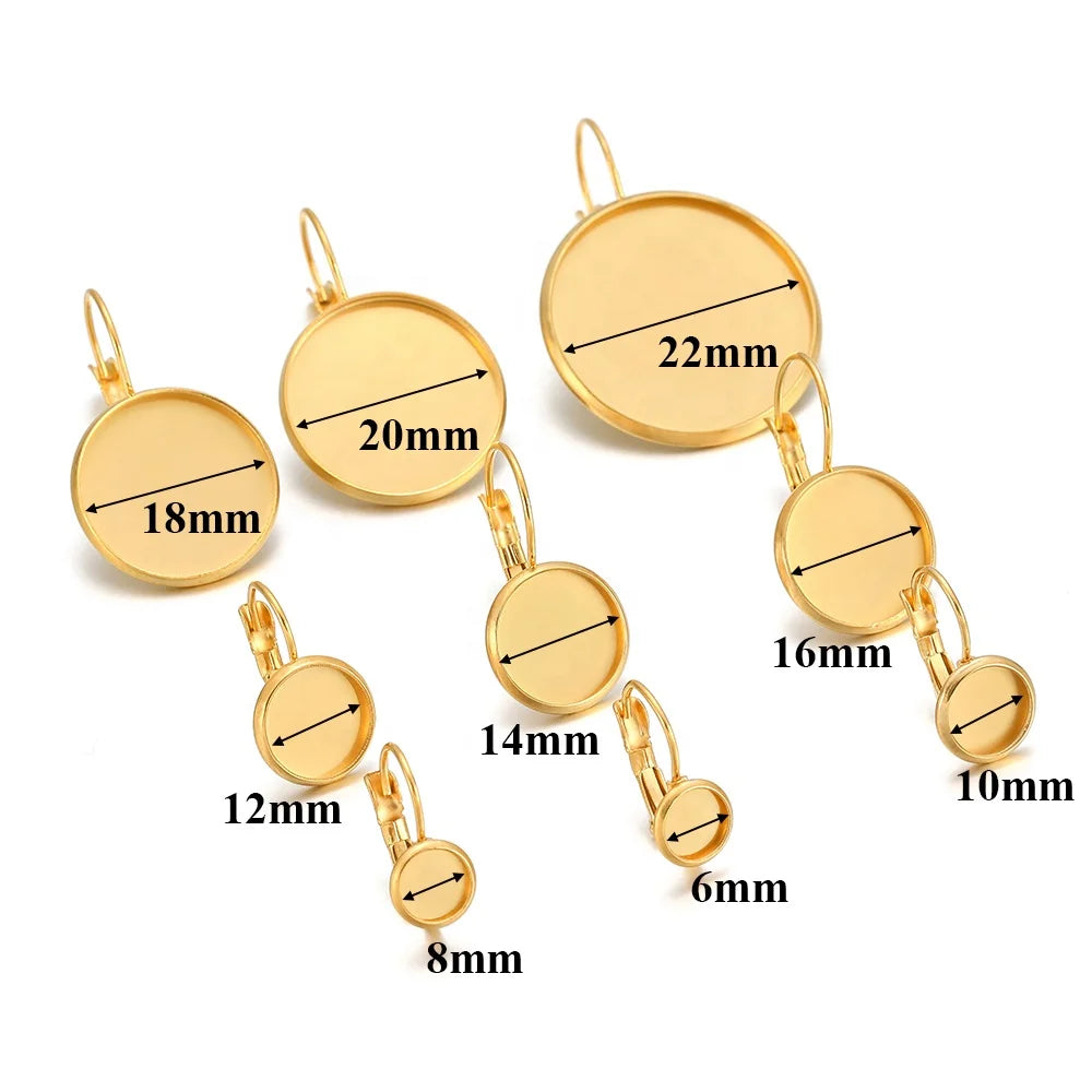 Stainless Steel Gold Plated Cabochon Earring Setting Blank Base Cameo Tray DIY Ear Jewelry Findings