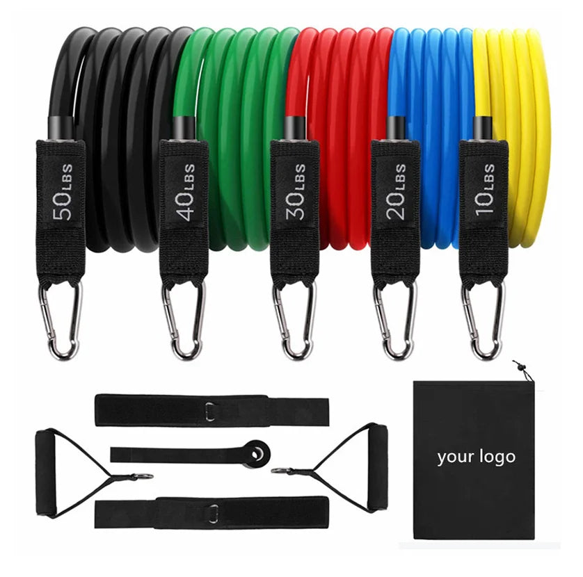 Gym Sport Band 11pieces Set Band bar Adjustable Gym Fitness Workout Elastic Latex Exercise Resistance Bands Rubber Tube Set