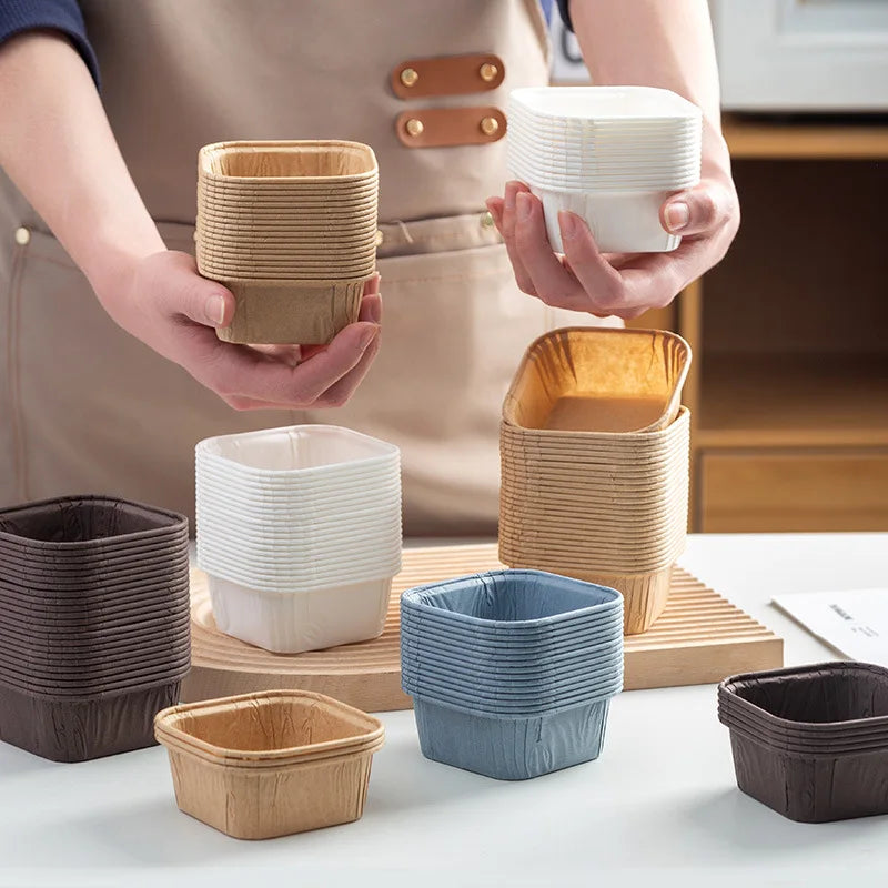 Paperholder DIY Cake Baking Tools Oil Proof Roll up Square Paper Cups Baking Utensils Disposable Paper Cup Baking Equipment