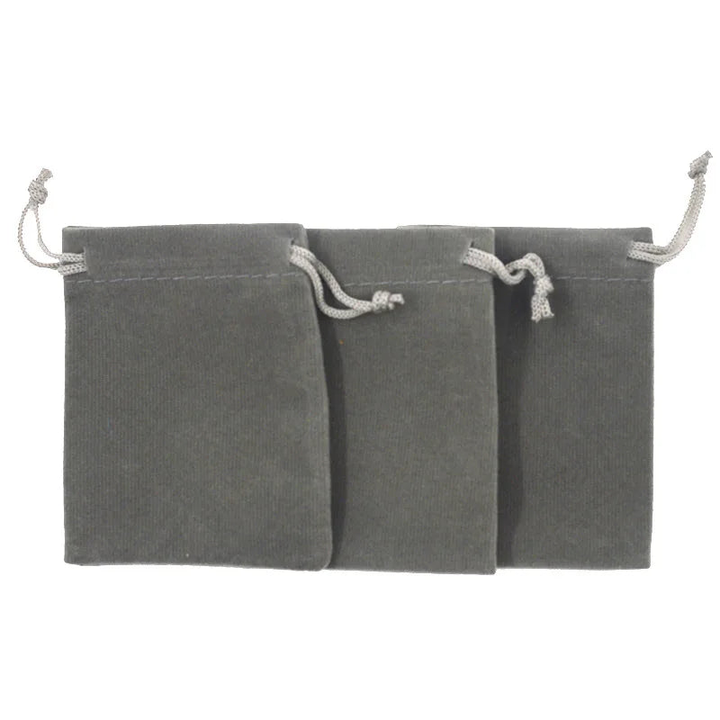Hot Sale High Quality 7x9cm Grey Gray Drawstring Plush Bag for Jewelry Velvet Earphone Storage Bag with Logo Printing In-stock