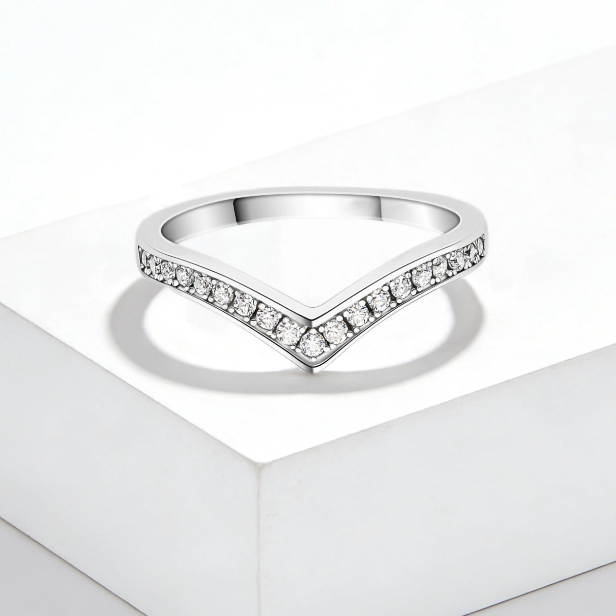 V-shape 925 Sterling Silver Moissanite Stackable Ring Half Eternity Wedding Band for Women Anniversary Jewelry