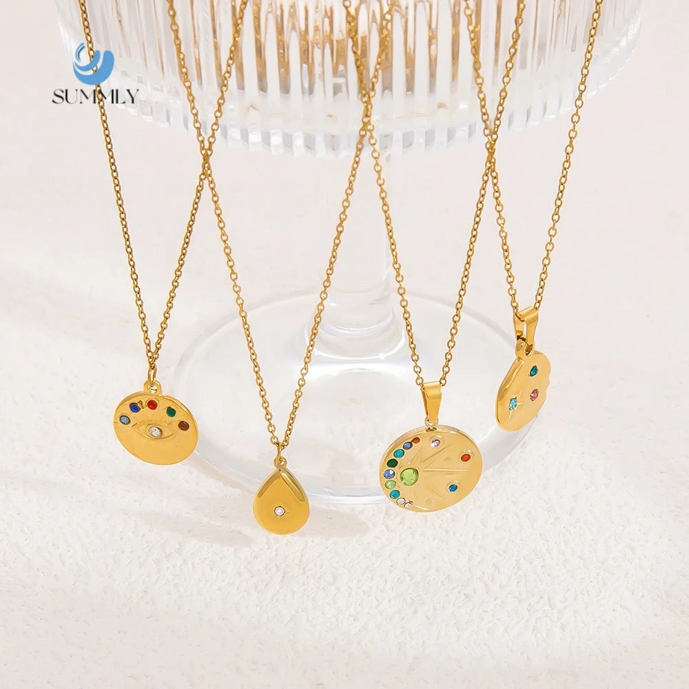 SUMMLY Wholesale Vintage Water Drop Pendants 18K Gold Plated Stainless Steel Charms Necklace Fashion Jewelry