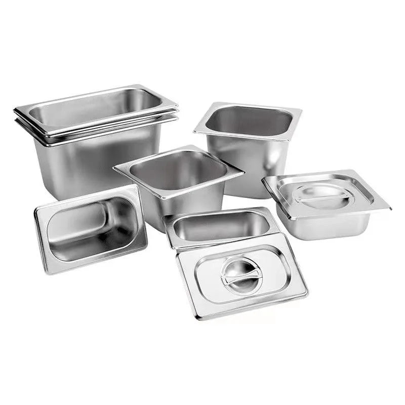 MultiFunction Rectangular Thickened IceCream Basin With Lid Commercial Anti-Extrusion Stainless Steel Serving Basin Dinner Plate