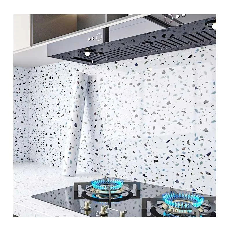 Glossy Peel and Stick White Marble Self Adhesive PVC Wallpaper 3D Vinyl Wallcovering Kitchen Bathroom Marble Sticker