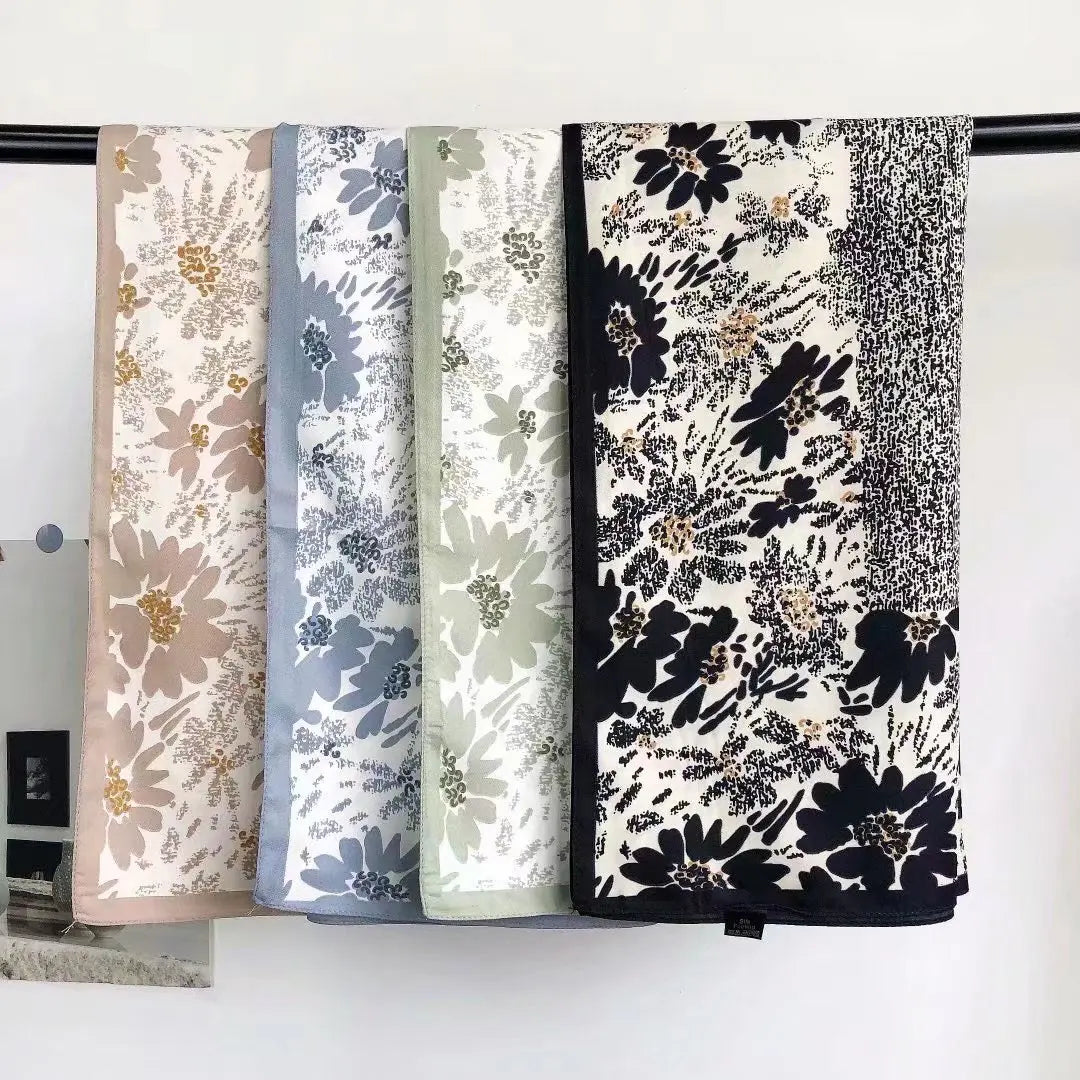 Luxury Ladies 90*90cm Spring and Summer Square Scarf Shawl Flower Printing Digital Design Luxury Style