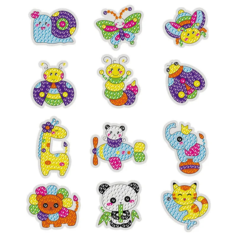 5D Diamond Painting Stick Ons Set DIY Creative Crafts Multicolor Kids Cartoon Mosaic Stickers Featuring Butterfly Bee Elephant