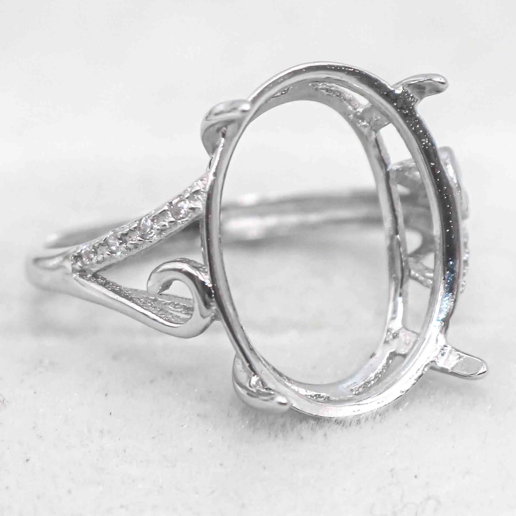 Sterling Silver 13*18mm Semi Mount Ring Empty Frame Blank Support Claws Setting S925 Base Holder Without Center Stone for Inlay