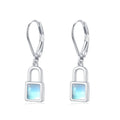 925 Sterling Silver Women Jewelry Simple Exquisite Moonstone Lock Hoop Earrings