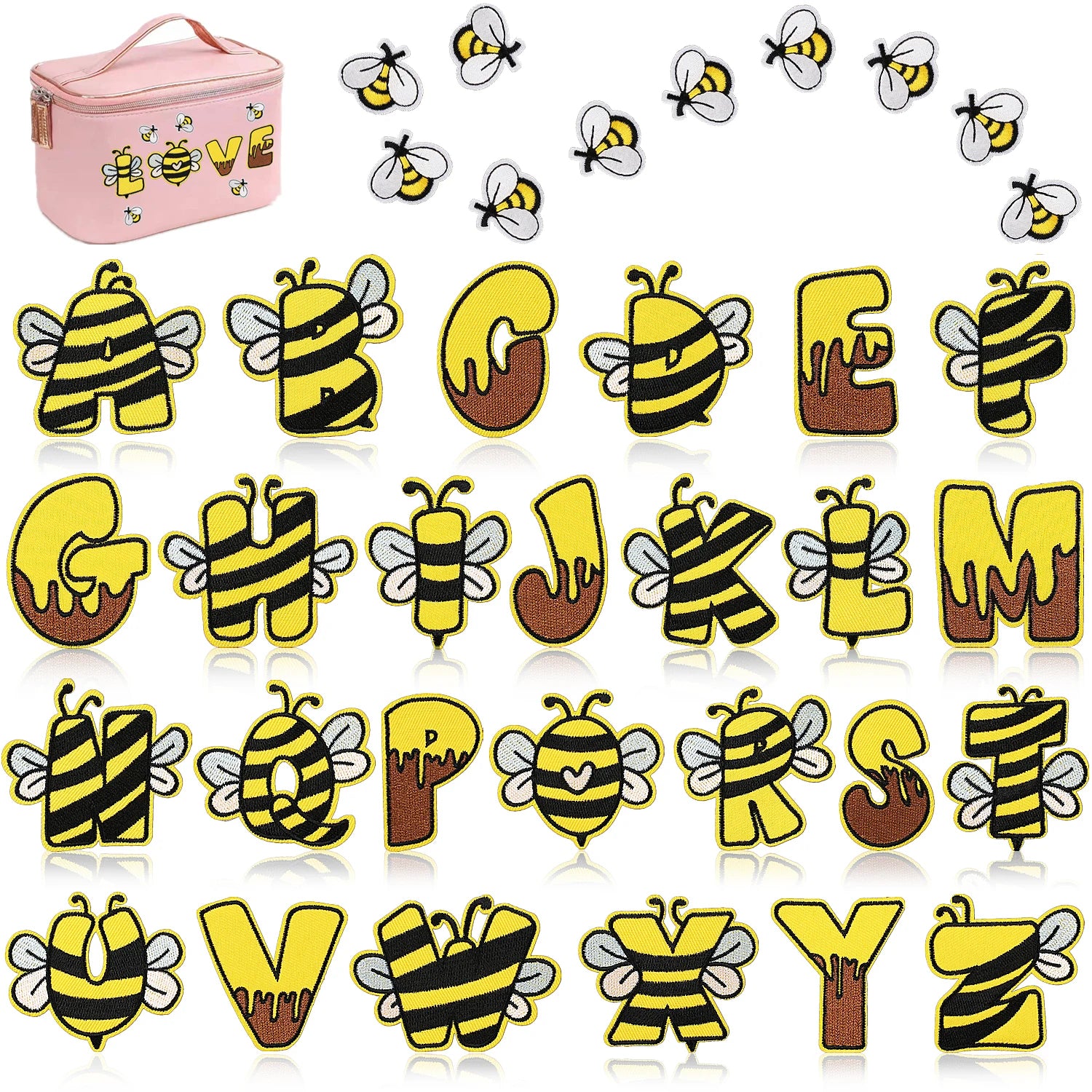 Stock Cute 5.5cm  Honeybee Printed Twill Embroidery Letter Patch   for Kids Clothing Bags