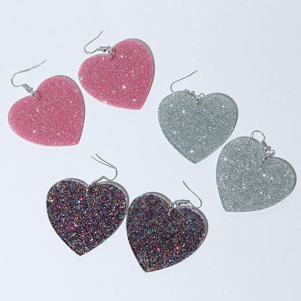 2024 Most Popular Goddess Colorful Glitter Powder Exaggerated Party Shining Star Glamour Drop Earrings with Love Icon