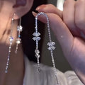 2022 New S925 Silver Needle Long Four-leaf Clover Tassel Drop Earring Fashion Temperament Zircon Flower Dangle Earrings Jewelry