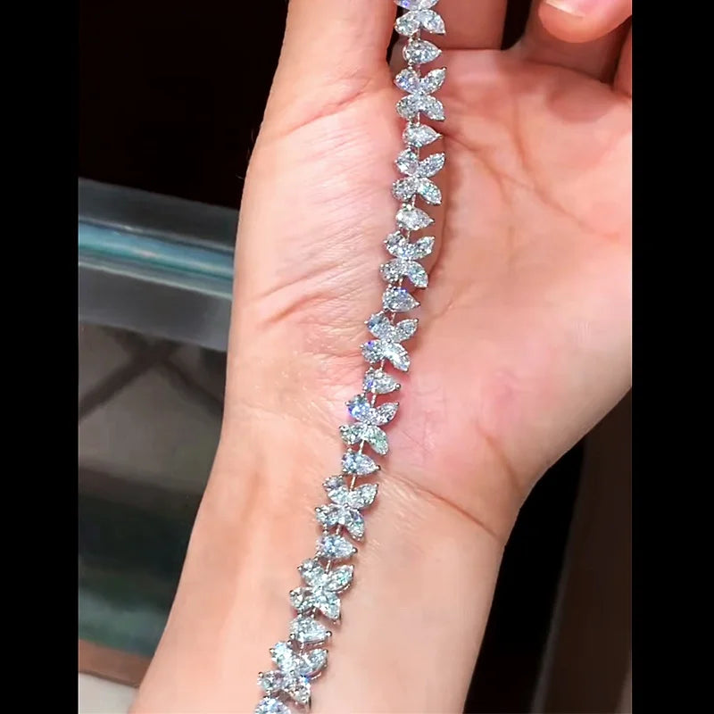 Luster Jewelry 10k 14k 18k White Real Gold Fancy butterfly Tennis Bracelet Lab Diamond Bracelet