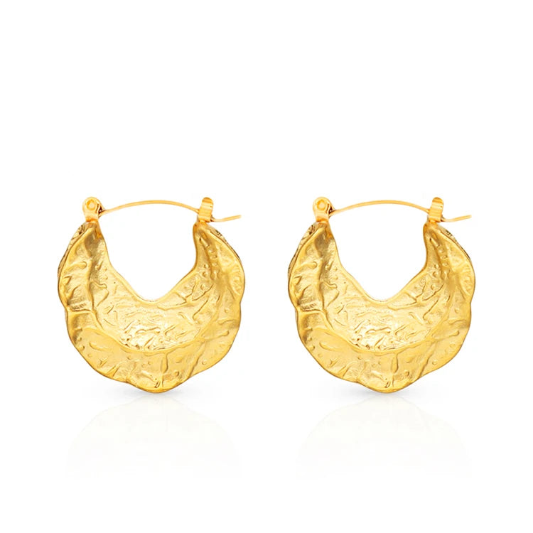 Chris April 316L Stainless Steel PVD Large Gold Plated Chunky Statement Earrings Women