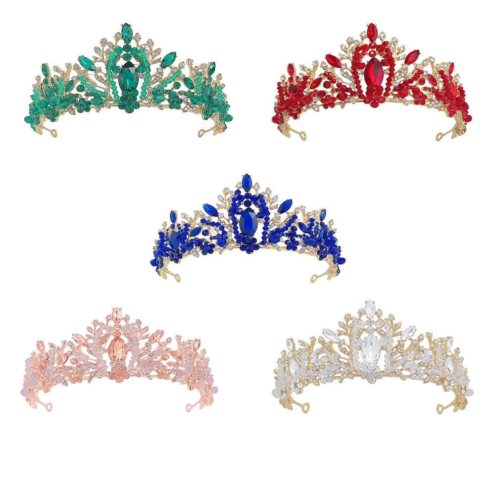 LUOXIN Wholesale Baroque Green Crystal Bridal Wedding Rhinestone Tiaras Crown