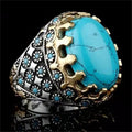 DAIHE Vintage Arabic Electroplated Inlaid Turquoise Gemstone Jewelry Rings for Men Islamic