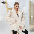 Womans Thick Warm Vertical Stripes Genuine Fox Fur Jacket  Wholesale Trendy New Winter Shaggy Fur Coat