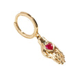 Gemnel Everyday Daily Wear Jewelry 925 Silver love Gold Plated Heart Hand Ruby Huggie Hoop Earring