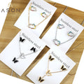Ason Fashion Jewelry Sets Women Gold Butterfly Colours Cloud Zirconia Stainless Steel Wedding Necklaces Earrings Jewelry Set