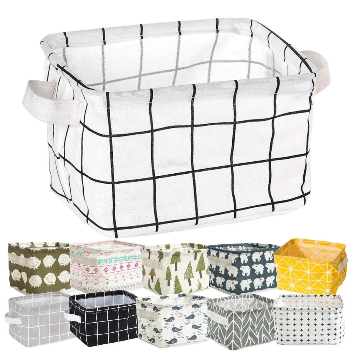 Small Foldable Canvas Storage Basket with Handle Cotton and Linen Desktop Storage Box Small Fresh Waterproof Storage Basket