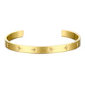 PVD 18K Gold Plated Stainless Steel Non Tarnish Free Water Proof Jewelry Sparkly North Cz Star Cuff Bangle Bracelet for Women