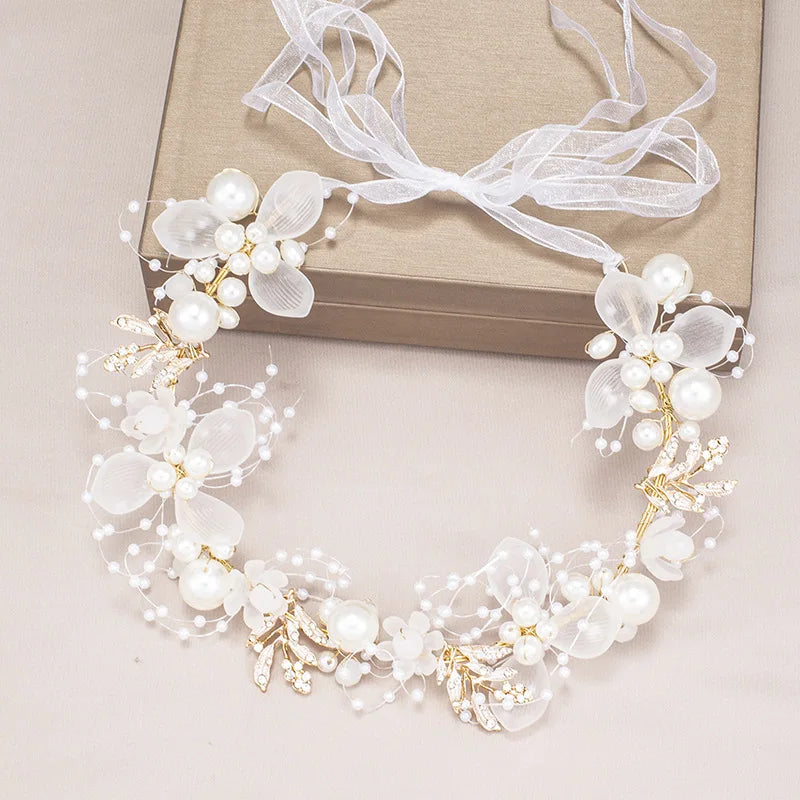 Bridal Headband Wreath Headdress Europe and the United States Handmade Pearl Flowers New Forest Hair Accessories