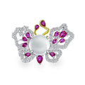 925 Sterling Silver Jewelry Big Butterfly Ring Full Paved Red Cubic Zirconia