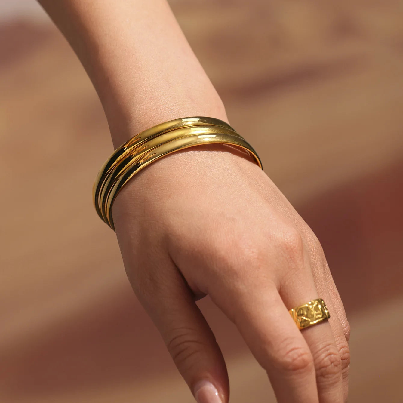 Waterproof Jewelry Simple Design Stainless Steel 5mm Bracelet 18K Gold Bangles for Women