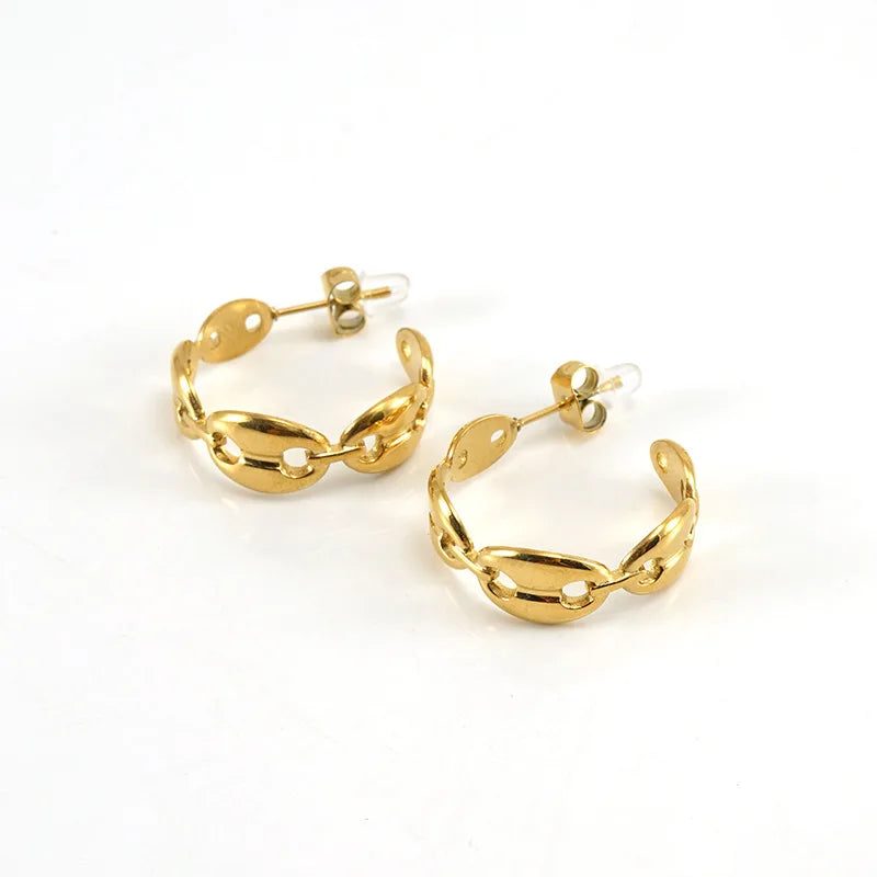 Wholesale Designer Inspired Non Tarnish Waterproof Stainless Steel 18k Gold Plated Pig Nose Chain Hoop c Jewelry Earrings Women
