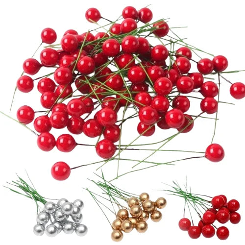 Simulated Cherry Berry Red Berries 0.8cm/1.2cm/1.5cm Fruit Christmas Tree Wreath & Decoration Accessories for Festive Christmas