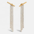 Temperament Intellectual Niche Minimalist Gold Finish Brass and Crystal Long Tassel Full Zircon Earrings