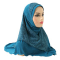 Malay Ladies Crystal Hemp Lace Stitching Veil Hat Turban Plain Color Instant Hijab Adult Size Hijab