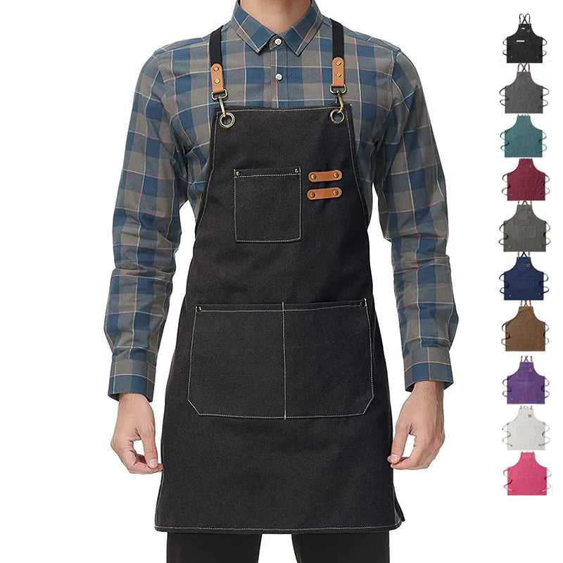 Wholesale Custom Durable Washed Canvas Chef Barista Garden Cooking Restaurant Bbq Apron for Men
