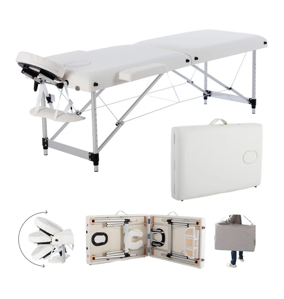 S.W Beauty Bed Set White PU Leather Adjustable Portable Massage Table Spa Salon Commercial Use Bedroom Bathroom Camillas Para