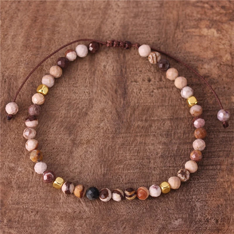 Boho 4mm Zebra Jasper Beads Dainty Bracelet Gemstone Cord Braided Tibetan Adjustable Bracelet Women Friendship Jewelry Wholesale